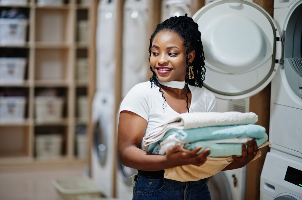 Lady folding clothes